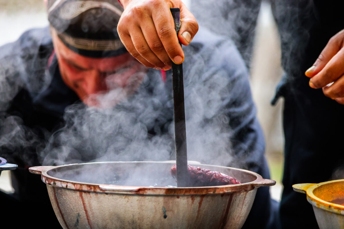 Dyeing silk in Uzbekistan